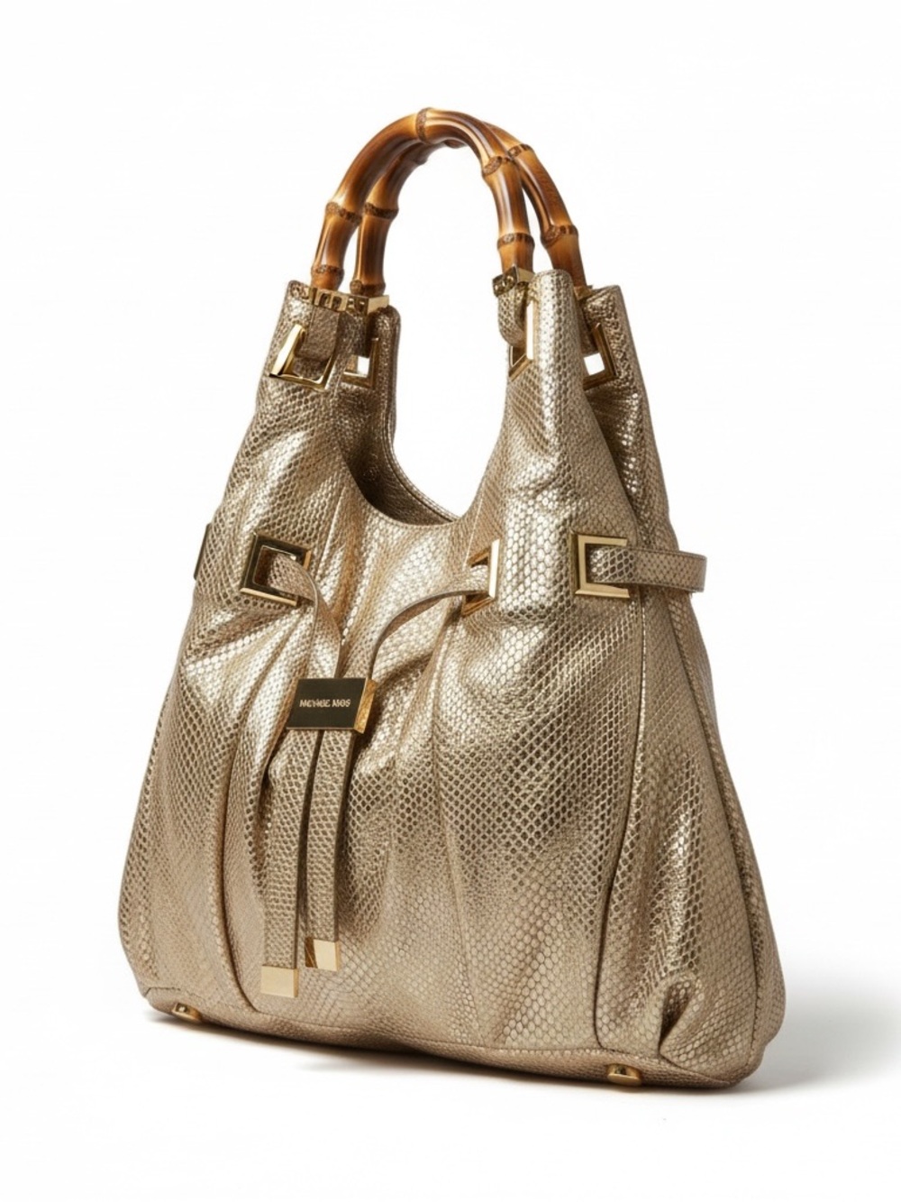 Michael Kors Metallic Gold Snake-Embossed Shoulder Bag